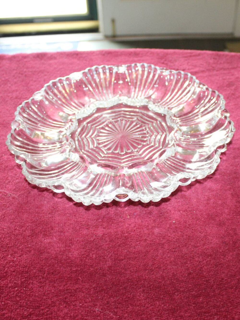Vintage Anchor Hocking 896 "Scallop Shell" clear glass deviled egg plate